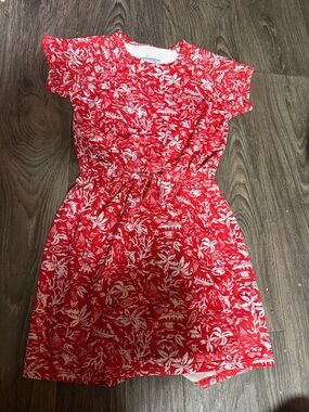 Red Floral Print Girls' Casual Dress - Elastic Waist